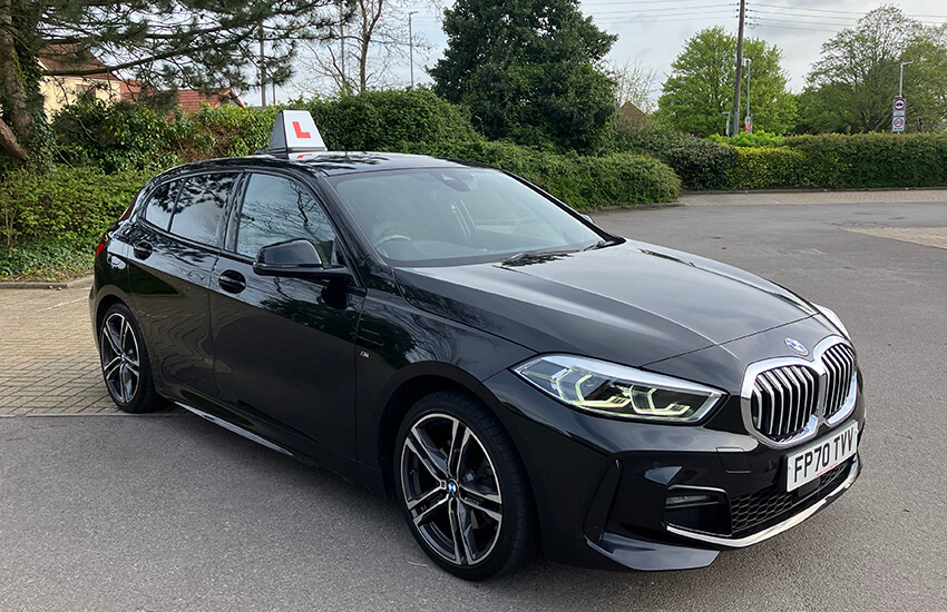 Close-up of BMW driving instructors car